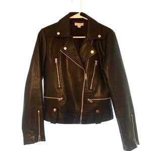 Topshop Black Leather Biker Jacket with Silver Hardware